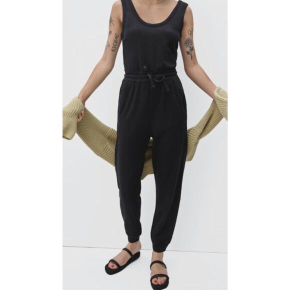 Everlane The French Terry Jumpsuit Romper •XXS•Drawstring Waist Scoop Neck Khaki - Picture 6 of 16